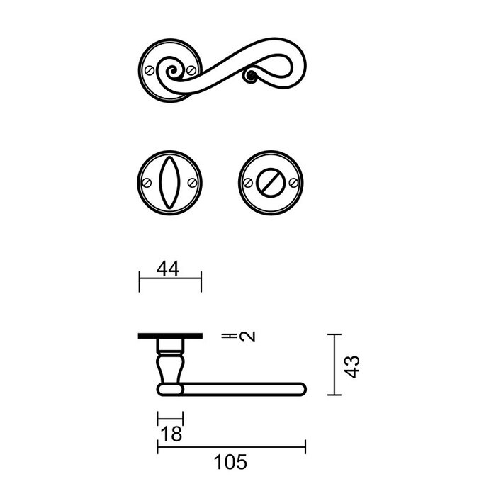 HDD Iron door handles 'Romana round'