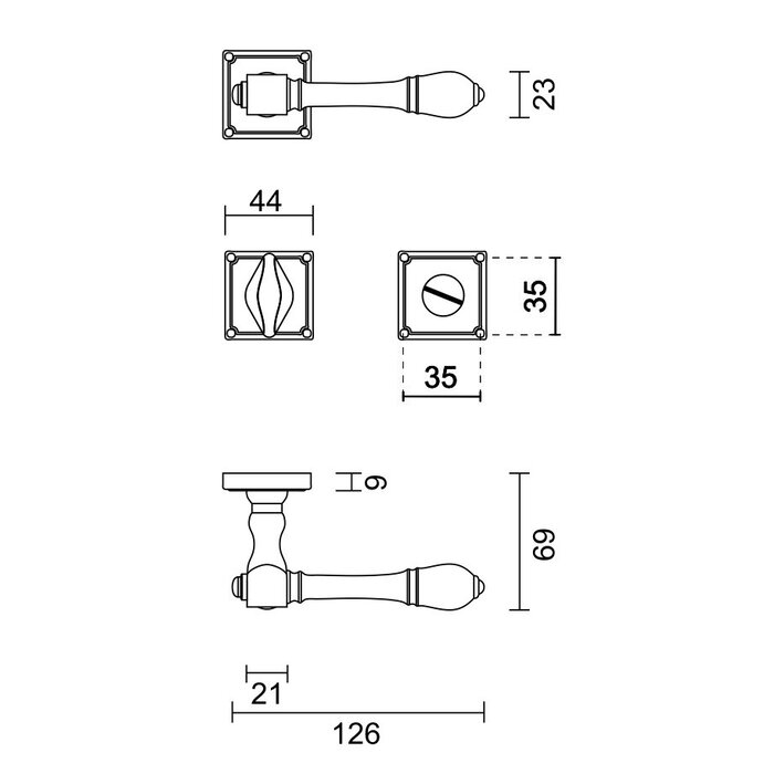 HDD Old silver door handles "Carre"