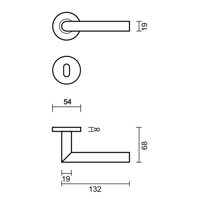 HDD Poignées de porte en acier inoxydable en forme de I 19 mm - angle droit 90°