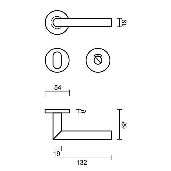 HDD Poignées de porte en acier inoxydable en forme de I 19 mm - angle droit 90°
