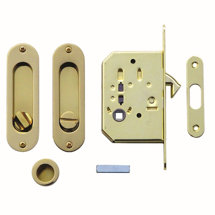 HDD Sliding door handle FRA oval per set with lock -Gold