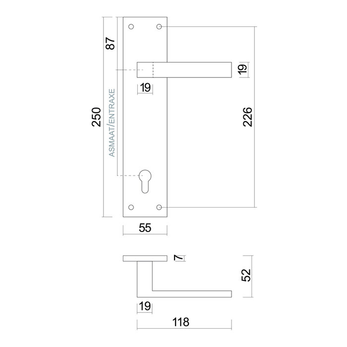 HDD Black door handle COSMIC on straight plate