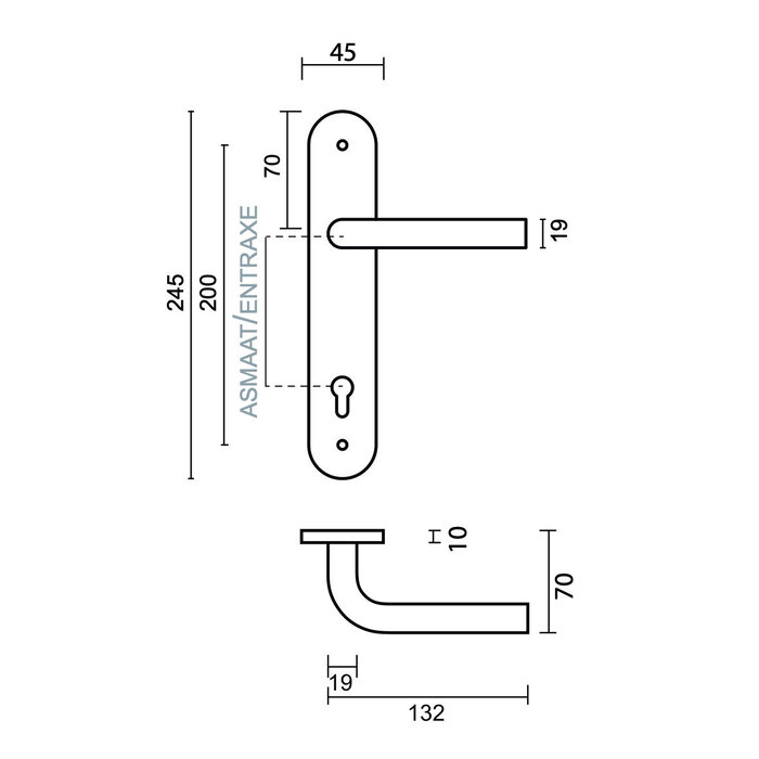 HDD Edelstahl-Türgriffe „L-Form“ auf ovaler Platte