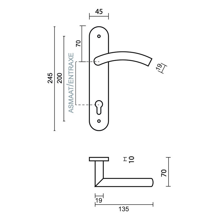HDD Stainless steel door handles 'GI shape' on oval plate