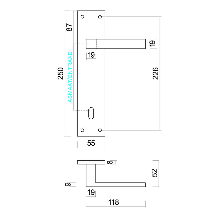 HDD Stainless steel door handles 'Cosmic' on straight plate