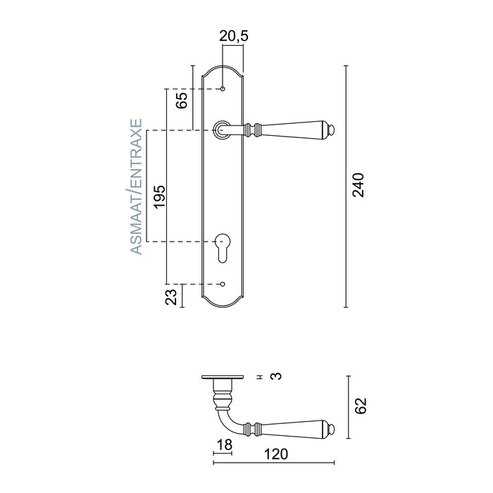 HDD Eisentürgriffe Elegance auf abgerundeter Platte