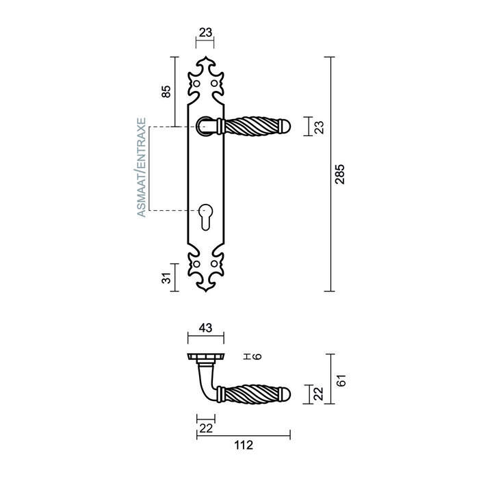 HDD Schwarze Türgriffe Nikita auf nostalgischem Schild