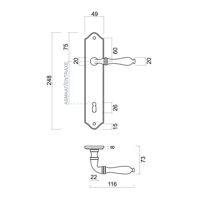 HDD Black door handles Lisa on rounded plate