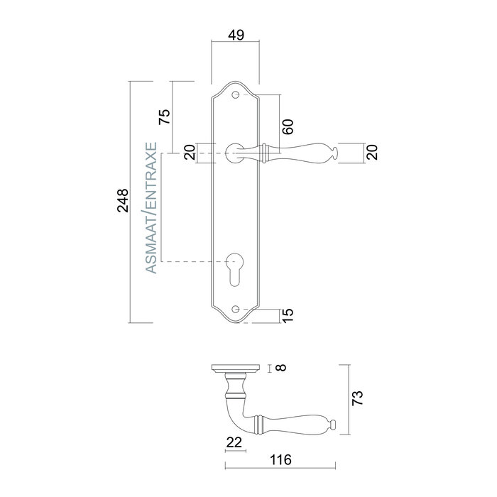 HDD Black door handles Lisa on rounded plate