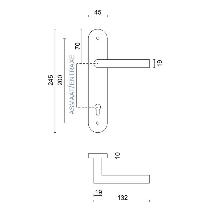 HDD Zwarte deurkruk I SHAPE 19mm  op plaat - met UV structuurlak