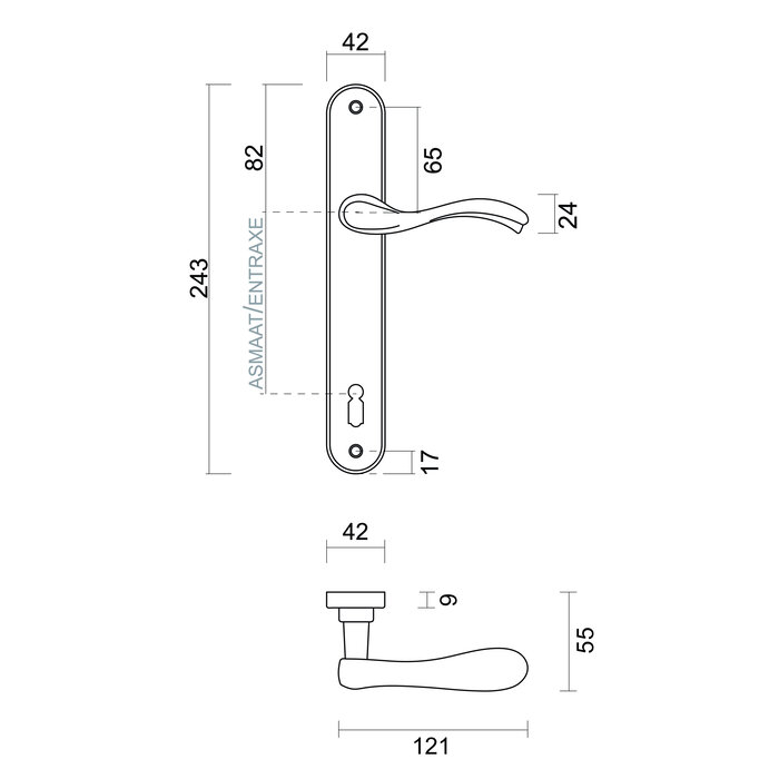 HDD Titanium door handles Erica on plate