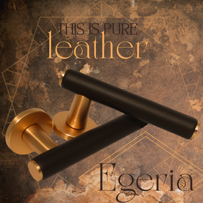 Aprile Solid Aprile door handles EGERIA Ø52mm - matt gold/brown leather