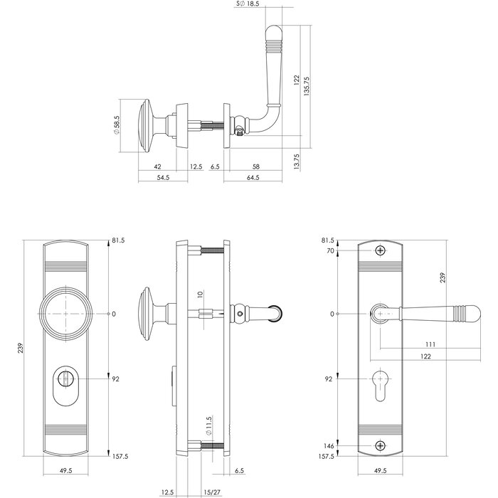 Intersteel Haustürbeschlag Helena auf Schildknopf/Griff verchromt