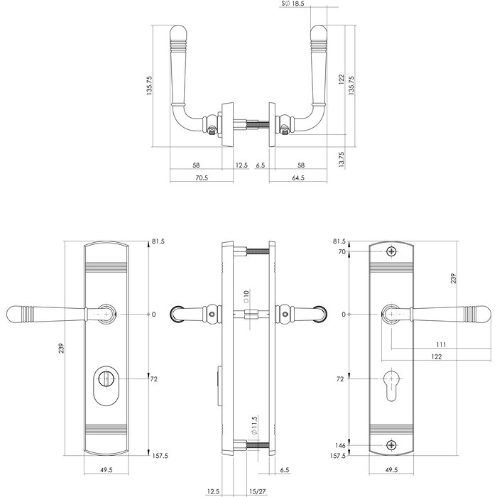 Intersteel Back door fitting Helena on shield handle/handle chrome plated