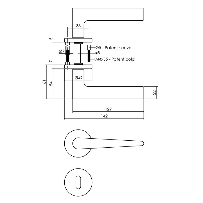 Intersteel Schwarzer Intersteel-Türgriff TIGA auf runder Rosette Ø 49 x 7 mm