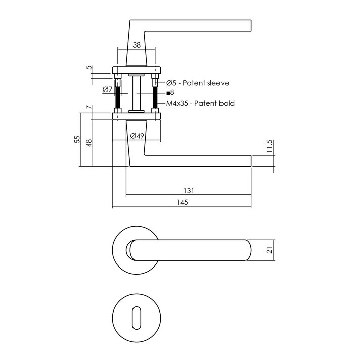 Intersteel Poignée de porte Intersteel noire SORA sur rosace ronde Ø 49 x7 mm