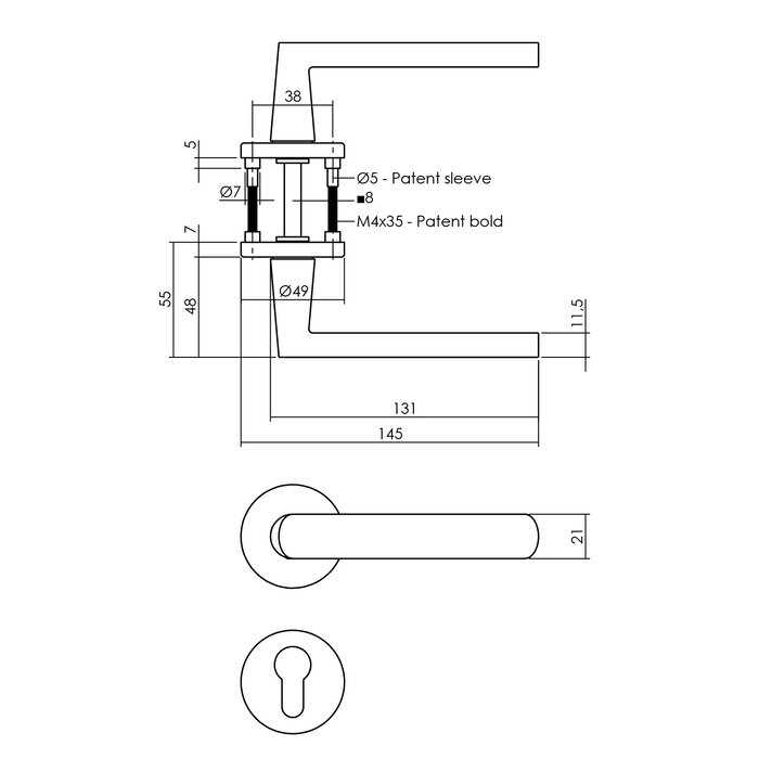 Intersteel Intersteel door handle SORA on round rosette Ø 49 x 7 mm anthracite grey