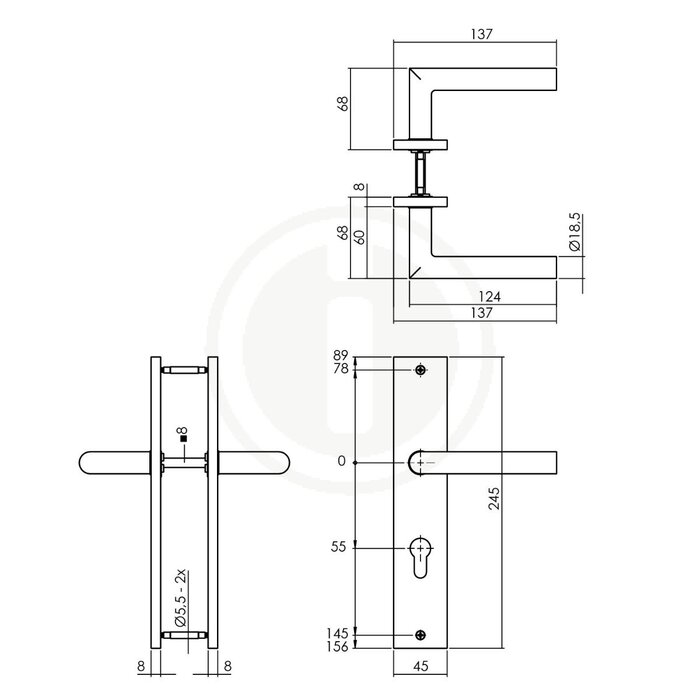 Intersteel Intersteel Deurkruk Bastian op schild 245x45 mm messing Titaan PVD