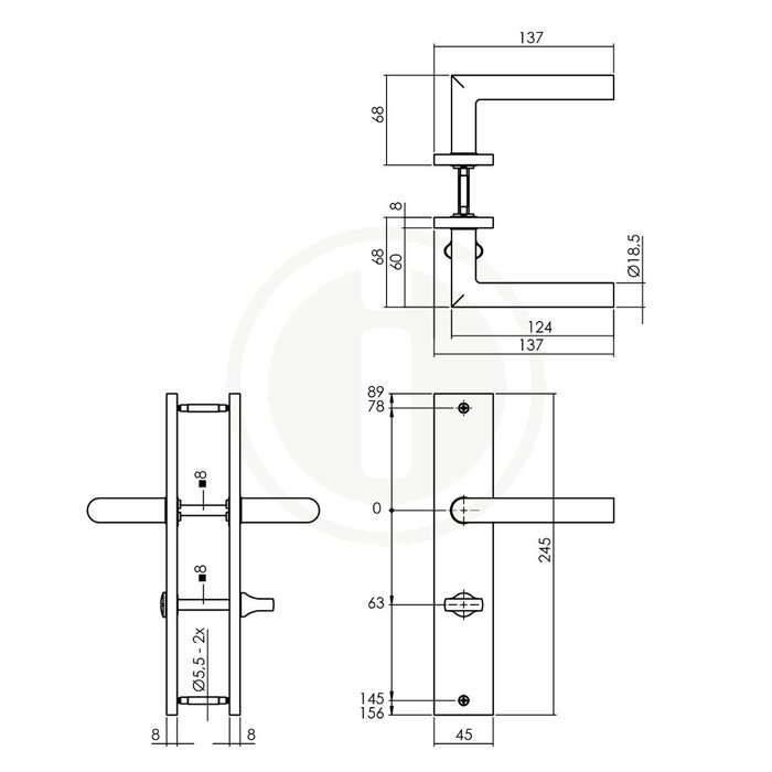 Intersteel Intersteel Türgriff Bastian auf Schild 245x45 mm Messing Titan PVD