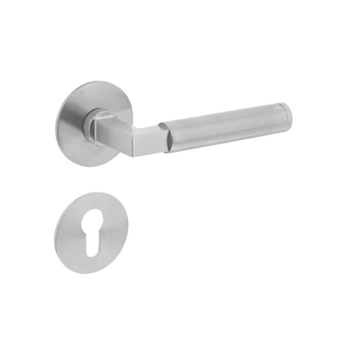 Intersteel Edelstahl-Türgriff Bau-Stil mit Feder auf runder Magnetrosette von Intersteel