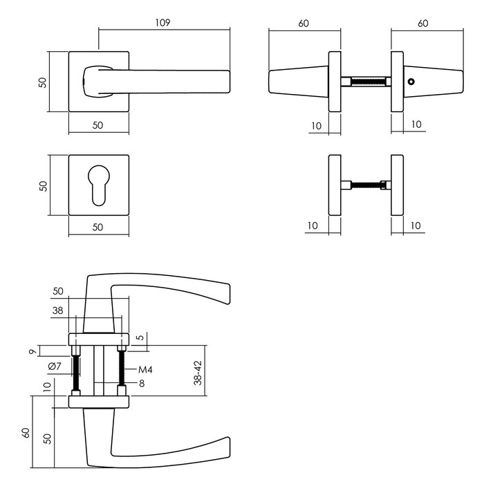 Intersteel Intersteel Door handle Moora on rosette 50x50x10 mm aluminum black