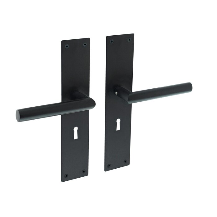 Intersteel Door handle pair 'Jura' on renovation plate 2mm matt black