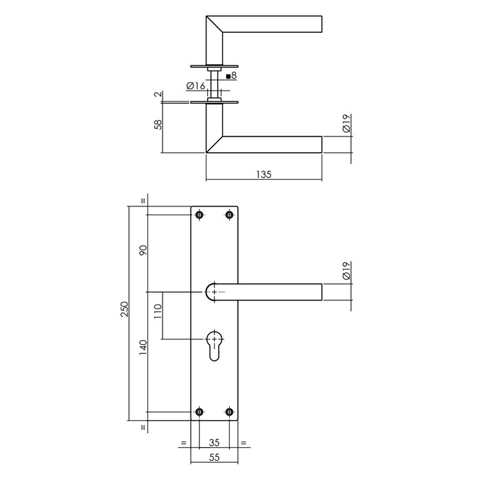 Intersteel Intersteel door handles 'Jura' on a rectangular shield in brushed stainless steel