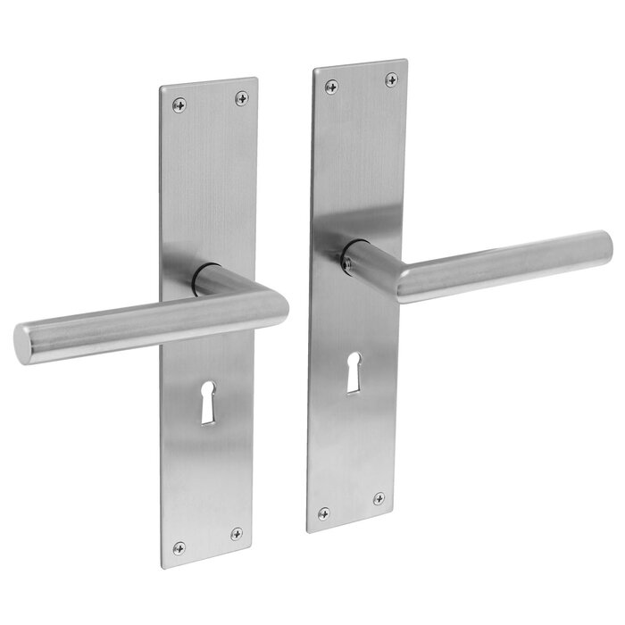 Intersteel Intersteel door handles 'Jura' on a rectangular shield in brushed stainless steel