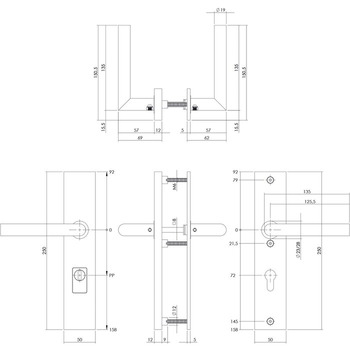 Intersteel Intersteel Security fitting rectangular with core pull protection profile cylinder hole matt black