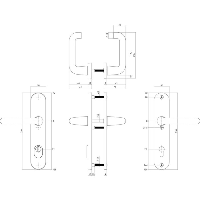 Intersteel Intersteel Ferrure de sécurité SKG3 Cylindre profilé à poignée/manivelle avec protection contre l'extraction du noyau