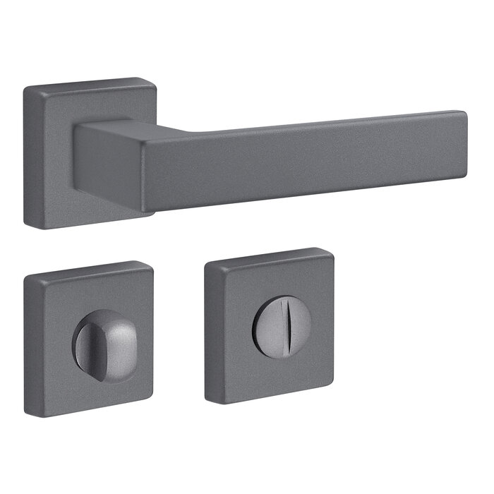 Fimet Antraciet grijze deurklinken Kubo op vierkant rozet