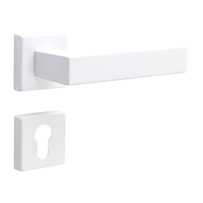 Fimet Weiße Kubo-Türgriffe auf quadratischer Rosette