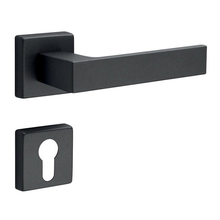 Fimet Black door handles Kubo on a square rosette