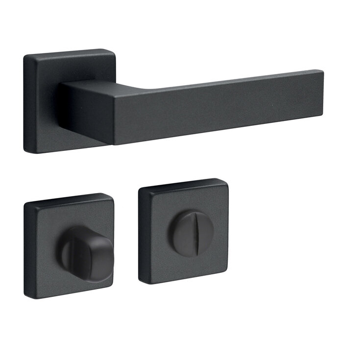 Fimet Black door handles Kubo on a square rosette