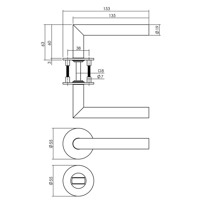 Intersteel Türgriffe aus Edelstahl 90° gefedert auf runden Magnetrosetten