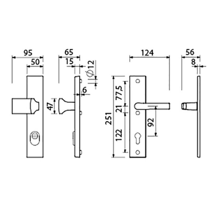 Dulimex F1 Aluminium SKG*** Vordertürset oval - fester Knopf/Türgriff