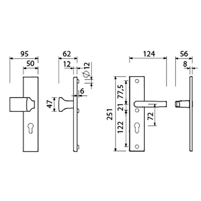 Dulimex Ensemble de porte d'entrée F1 en aluminium SKG***, bouton fixe droit/poignée de porte