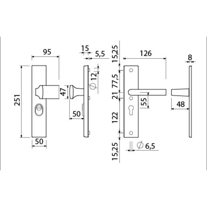 Dulimex F1 Aluminium SKG*** Vordertür-Set, gerader fester Knopf/Türgriff