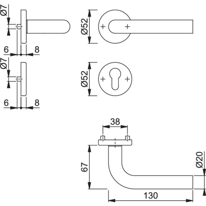 Hoppe HOPPE Bonn Ferrures de porte intérieure E150Z/42KV/42KVS - Acier inoxydable DD:37-42mm