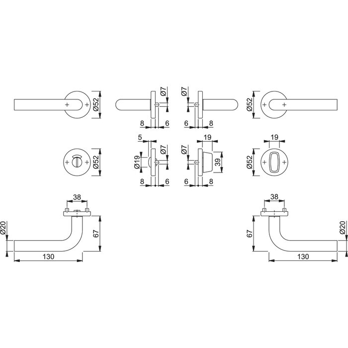 Hoppe HOPPE Bonn Ferrures de porte intérieure E150Z/42KV/42KVS - Acier inoxydable DD:37-42mm