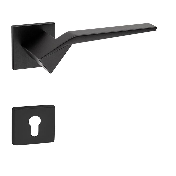 Fimet Black door handles 'Origami' on square rosette