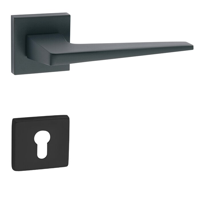 Fimet Black door handles 'Flake' on a square rosette