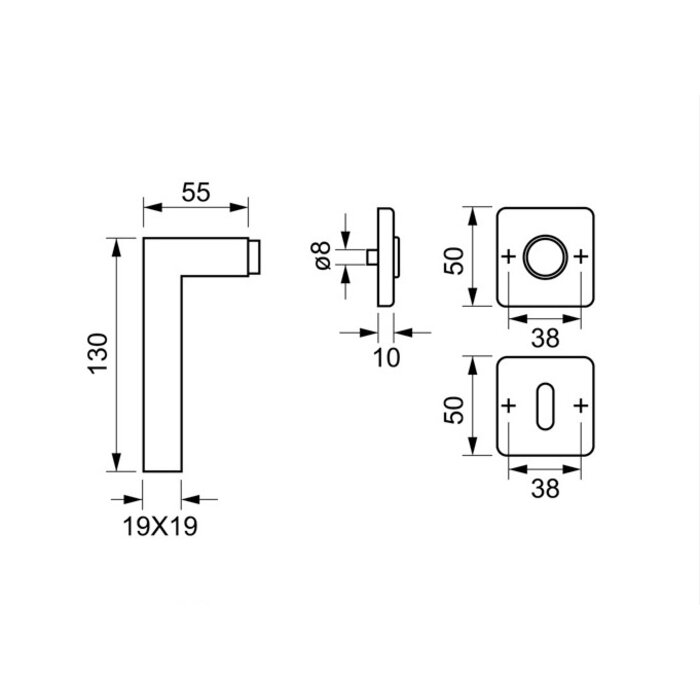 Fimet Black door handles Austria 19mm on square rosette