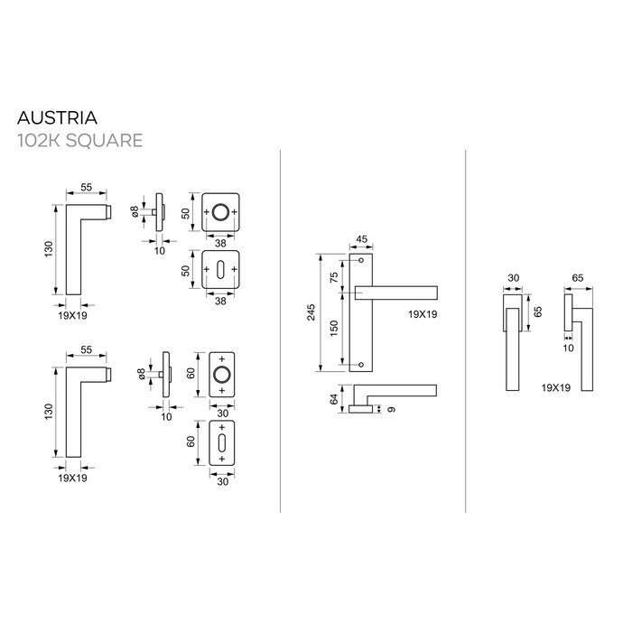 Fimet Zwarte deurklinken Austria 19mm op vierkant rozet