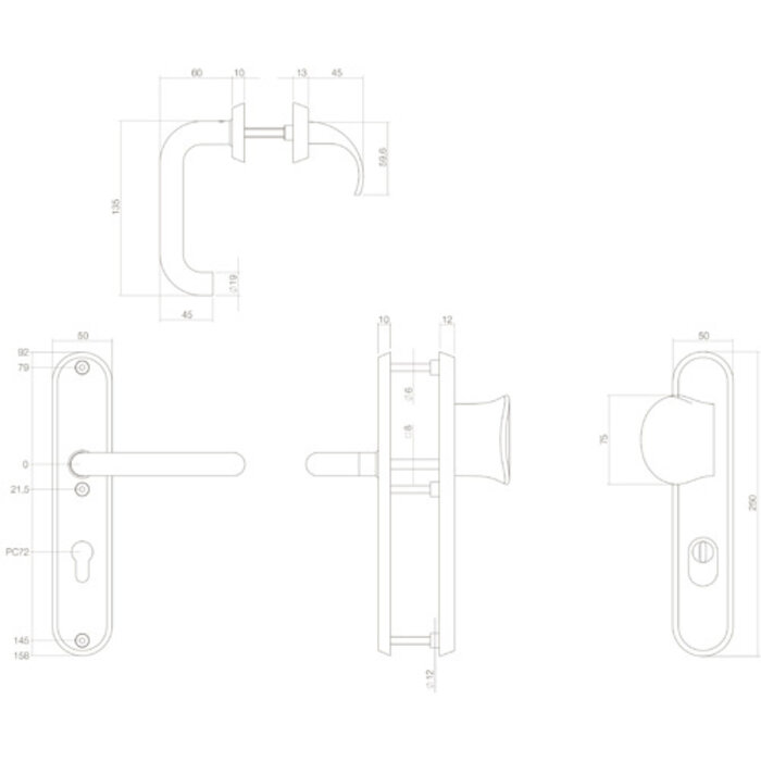 Intersteel Intersteel Safety fitting with core pull protection, rounded knob/door handle