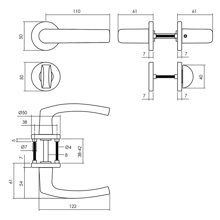 Intersteel Intersteel door handle 'Denham' on round rosette aluminum - black
