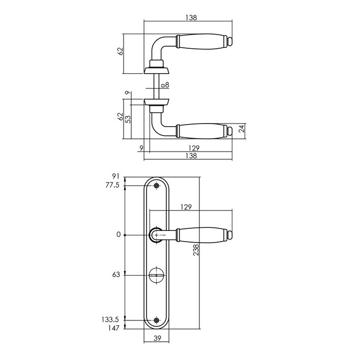 Intersteel Intersteel Poignée de porte Courgette avec bouclier ovale aveugle chromé