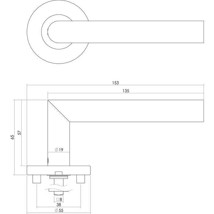 Intersteel Poignée de porte Intersteel 'Jura' sur rosace ronde en acier inoxydable brossé