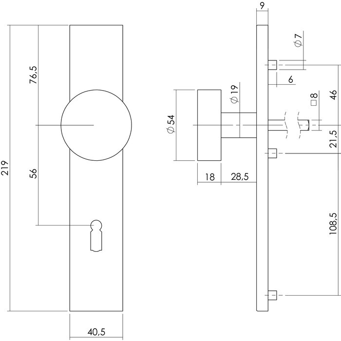 Intersteel Intersteel knop op rechthoekig schild RVS  geborsteld