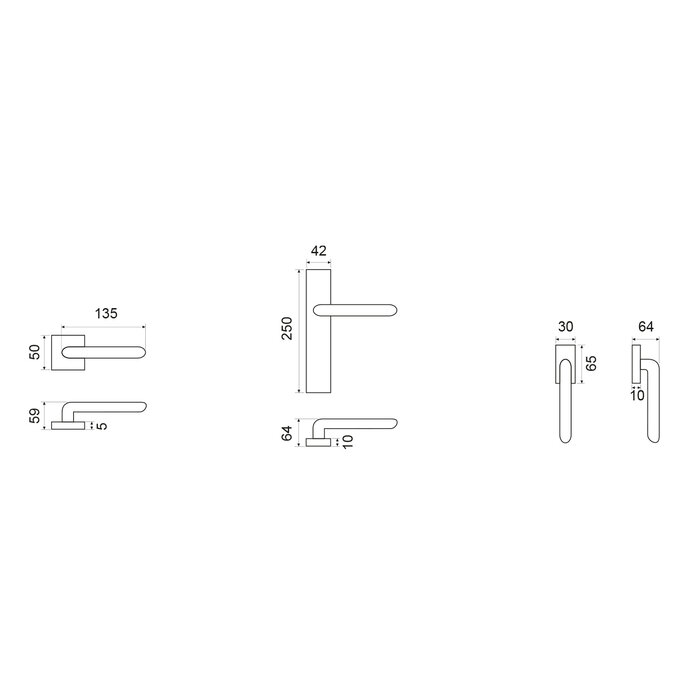 Fimet Poignées de porte noires Flocon sur plaque